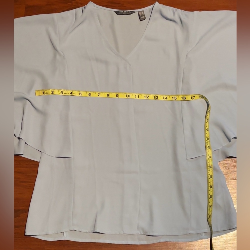 Lisa Rinna Collection Light Blue V-Neck Flutter Sleeve Blouse